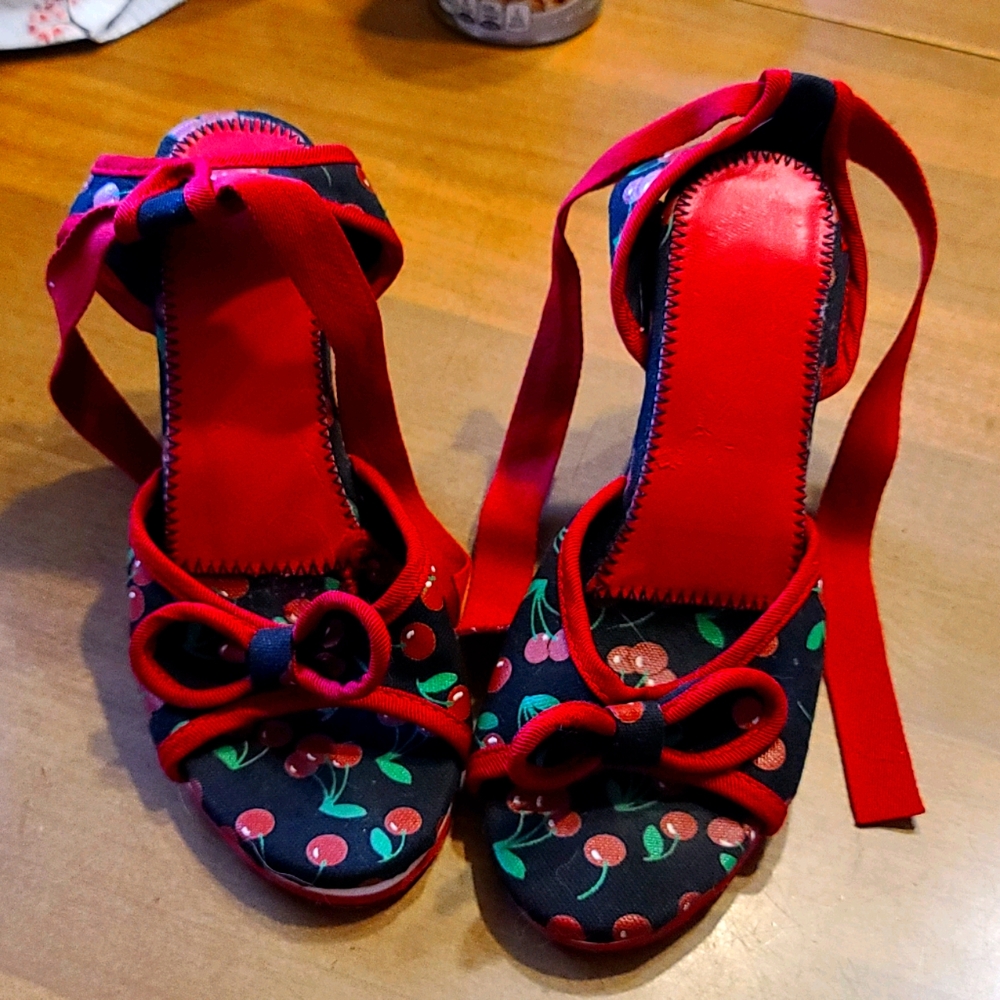 Cherry Print Canvas Wedges